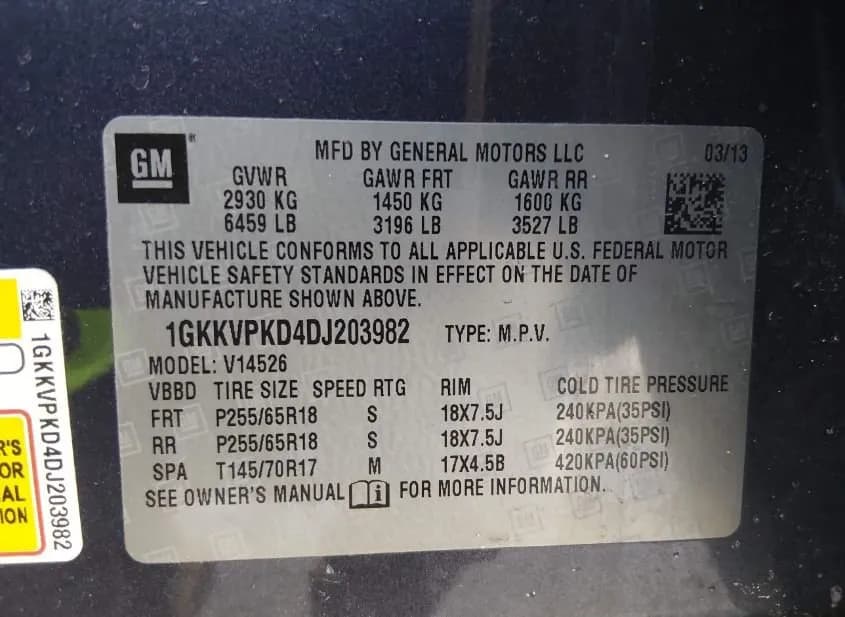 2013 GMC Acadia Used VIN 1GKKVPKD4DJ203982 – rear exterior 2013 GMC Acadia Used VIN 1GKKVPKD4DJ203982 – rear exterior