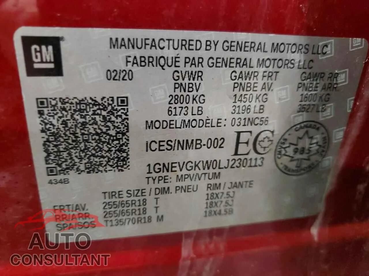 2020 CHEVROLET TRAVERSE Used VIN 1GNEVGKW0LJ230113 – photo 13 2020 CHEVROLET TRAVERSE Used VIN 1GNEVGKW0LJ230113 – photo 13