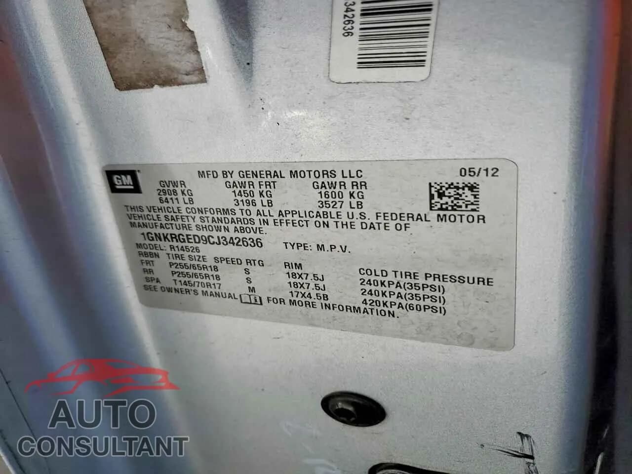 2012 CHEVROLET TRAVERSE Damaged VIN 1GNKRGED9CJ342636 – photo 13 2012 CHEVROLET TRAVERSE Damaged VIN 1GNKRGED9CJ342636 – photo 13