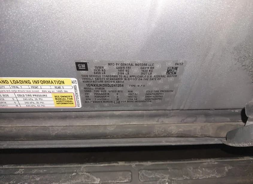 2013 CHEVROLET Traverse Used VIN 1GNKVJKDXDJ241264 – dashboard 2013 CHEVROLET Traverse Used VIN 1GNKVJKDXDJ241264 – dashboard