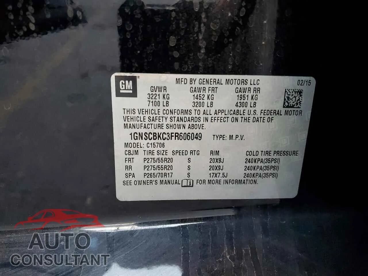 2015 CHEVROLET TAHOE Damaged VIN 1GNSCBKC3FR606049 – photo 13 2015 CHEVROLET TAHOE Damaged VIN 1GNSCBKC3FR606049 – photo 13