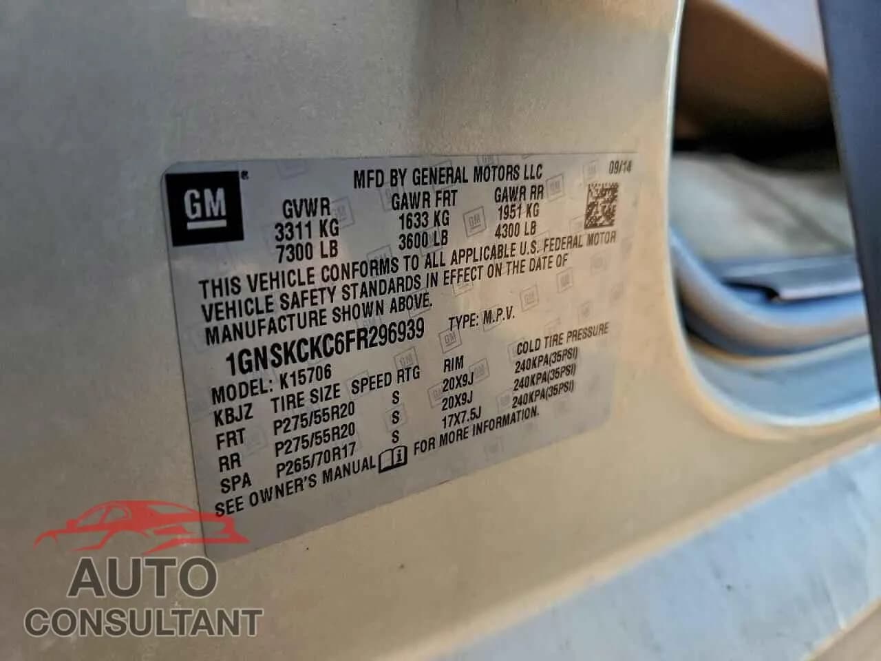 2015 CHEVROLET TAHOE Damaged VIN 1GNSKCKC6FR296939 – photo 14 2015 CHEVROLET TAHOE Damaged VIN 1GNSKCKC6FR296939 – photo 14