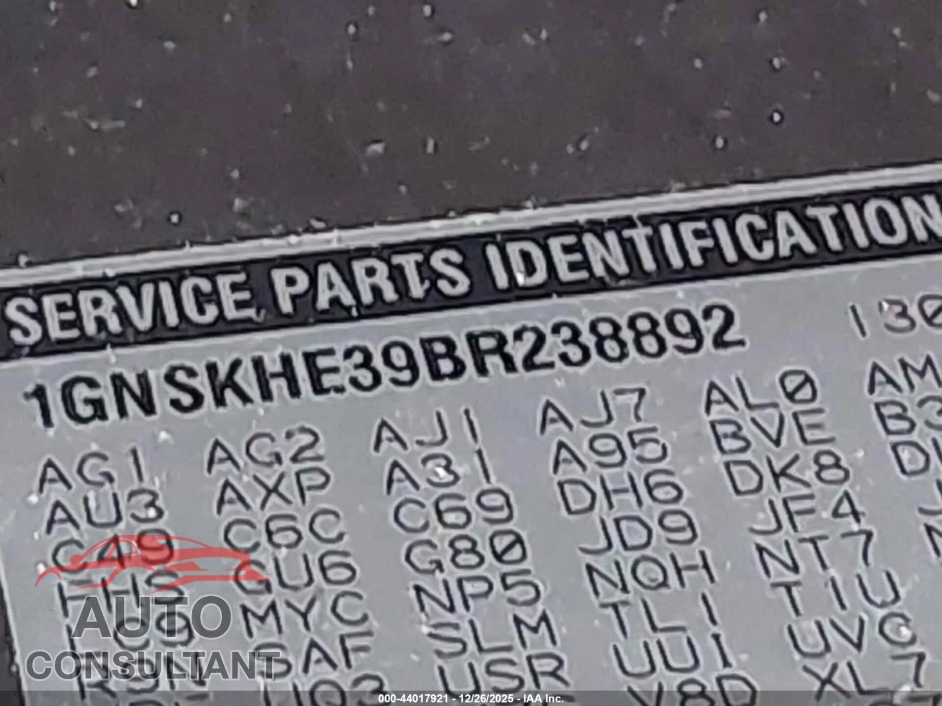 2011 CHEVROLET SUBURBAN 1500 Damaged VIN 1GNSKHE39BR238892 – trunk area 2011 CHEVROLET SUBURBAN 1500 Damaged VIN 1GNSKHE39BR238892 – trunk area