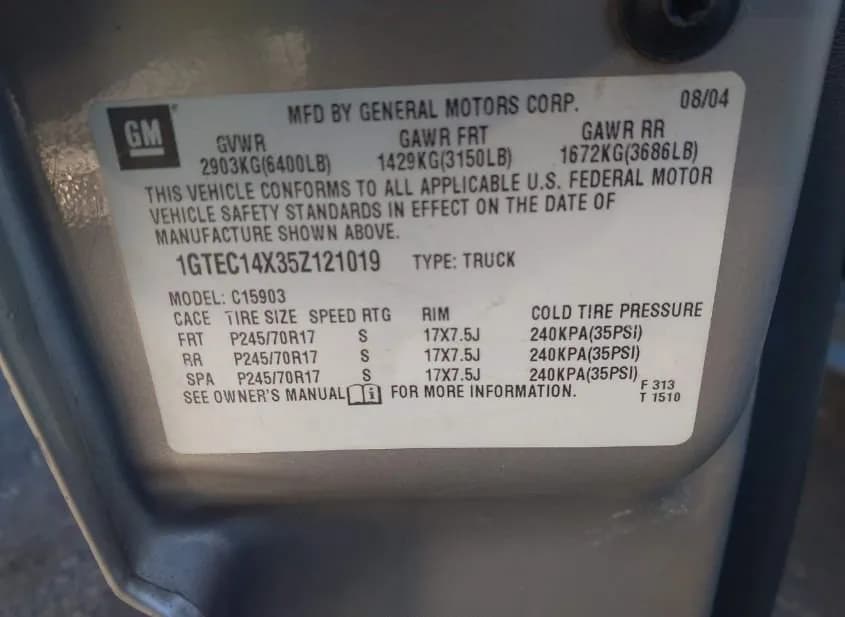 2005 GMC Sierra Used VIN 1GTEC14X35Z121019 – side profile 2005 GMC Sierra Used VIN 1GTEC14X35Z121019 – side profile