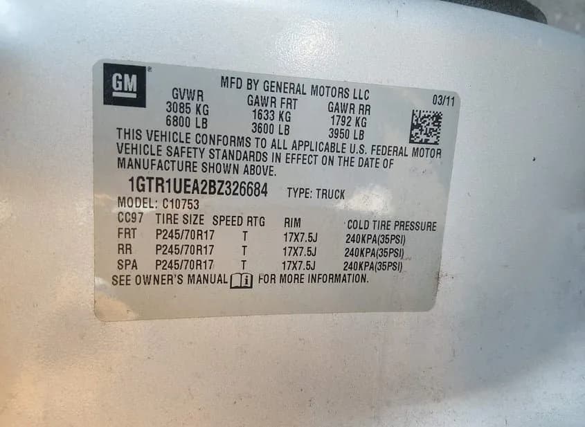 2011 GMC SIERRA Used VIN 1GTR1UEA2BZ326684 – side profile 2011 GMC SIERRA Used VIN 1GTR1UEA2BZ326684 – side profile