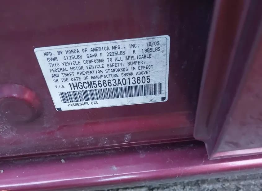 2003 HONDA Accord Used VIN 1HGCM56663A013605 – exterior detail 2003 HONDA Accord Used VIN 1HGCM56663A013605 – exterior detail