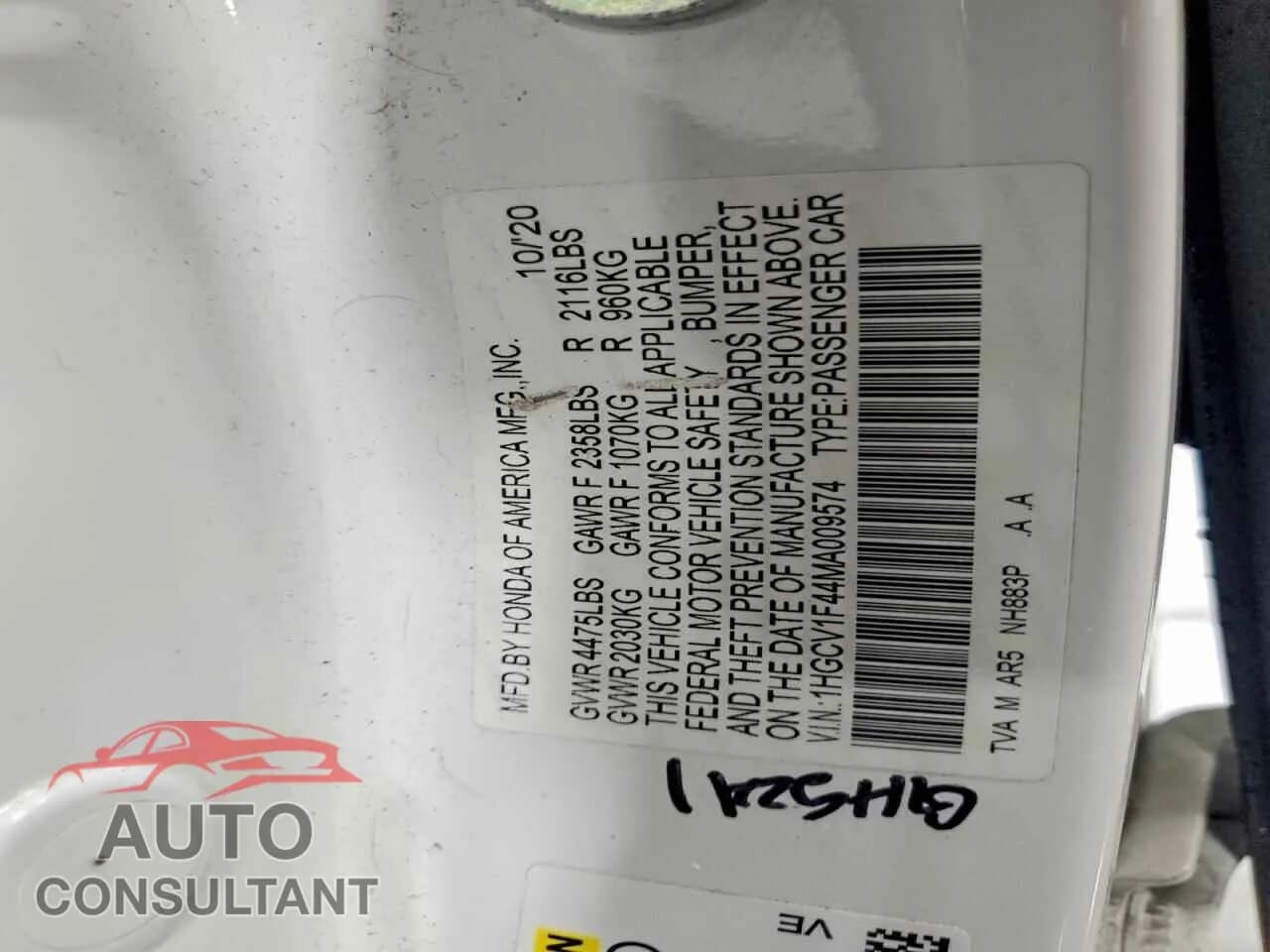 2021 HONDA ACCORD Damaged VIN 1HGCV1F44MA009574 – photo 13 2021 HONDA ACCORD Damaged VIN 1HGCV1F44MA009574 – photo 13