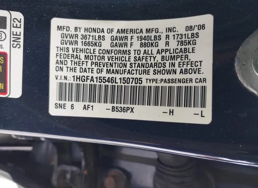 2006 HONDA Civic Used VIN 1HGFA15546L150705 – photo 12 2006 HONDA Civic Used VIN 1HGFA15546L150705 – photo 12