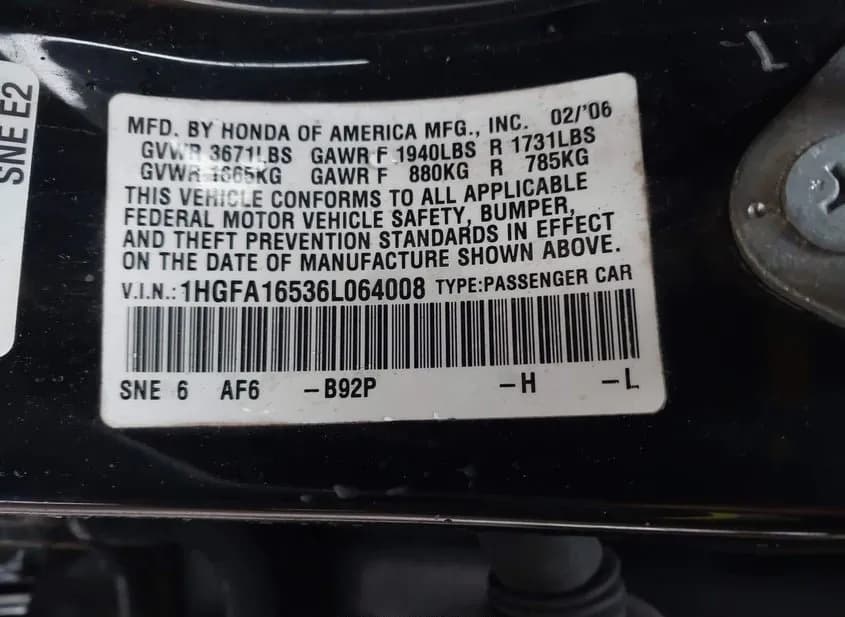 2006 HONDA Civic Used VIN 1HGFA16536L064008 – photo 15 2006 HONDA Civic Used VIN 1HGFA16536L064008 – photo 15