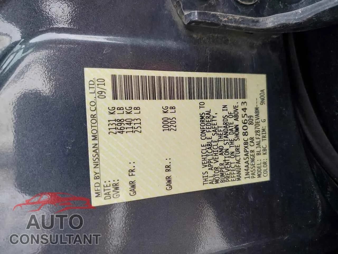 2011 NISSAN MAXIMA Damaged VIN 1N4AA5APXBC806543 – photo 12 2011 NISSAN MAXIMA Damaged VIN 1N4AA5APXBC806543 – photo 12