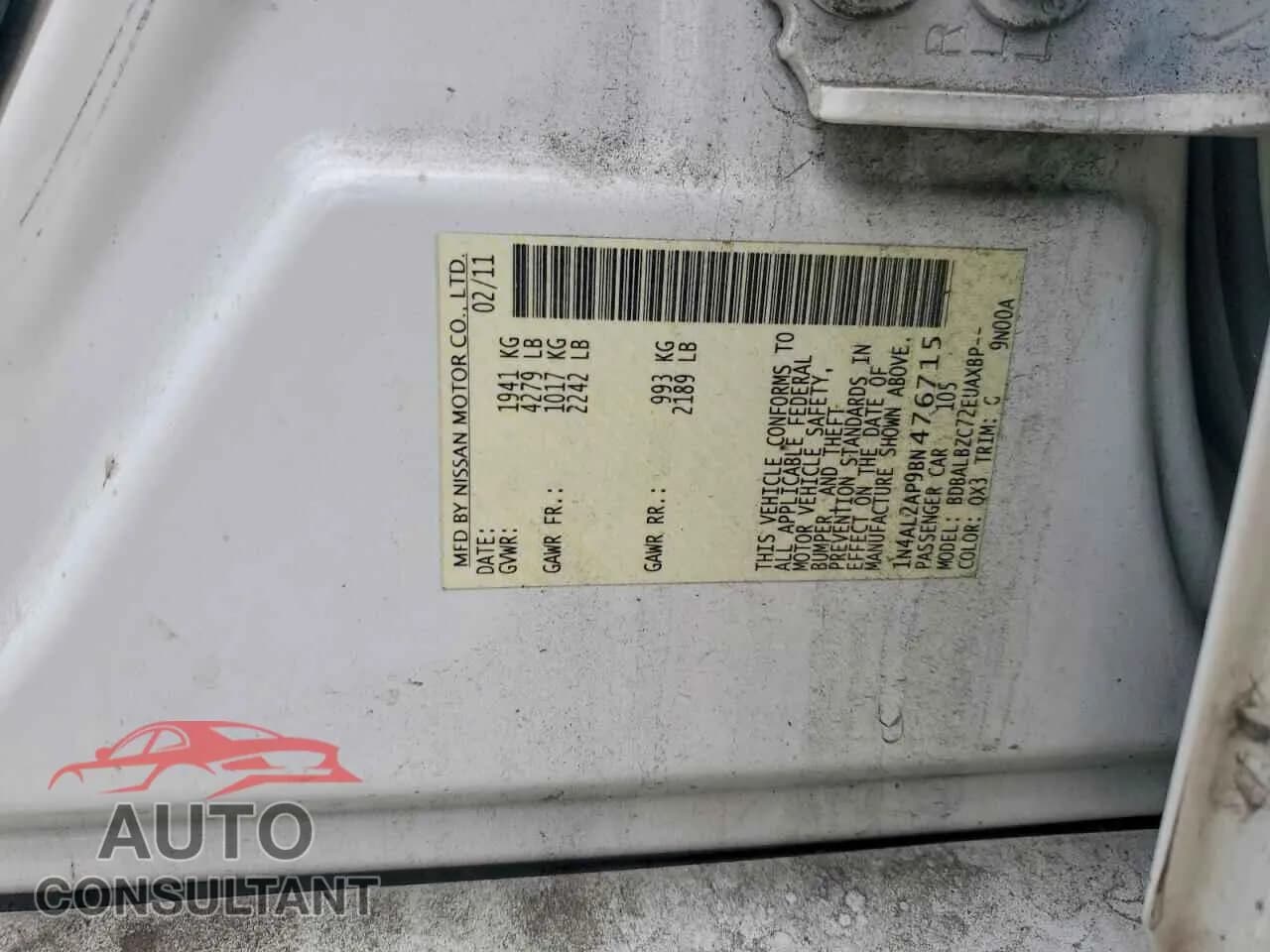 2011 NISSAN ALTIMA Damaged VIN 1N4AL2AP9BN476715 – photo 12 2011 NISSAN ALTIMA Damaged VIN 1N4AL2AP9BN476715 – photo 12