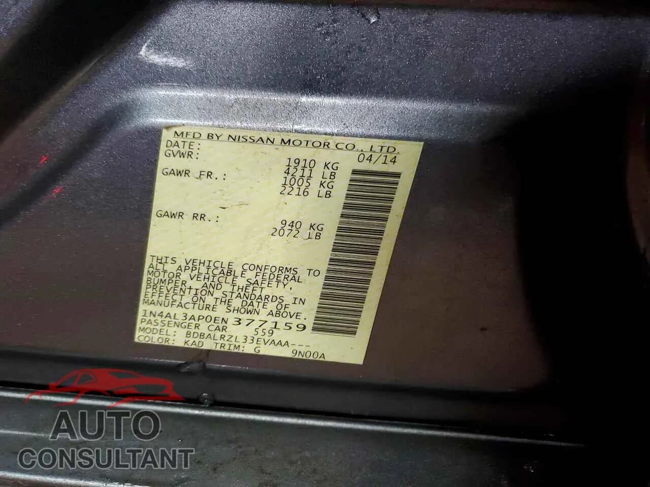 2014 NISSAN ALTIMA Damaged VIN 1N4AL3AP0EN377159 – photo 13 2014 NISSAN ALTIMA Damaged VIN 1N4AL3AP0EN377159 – photo 13