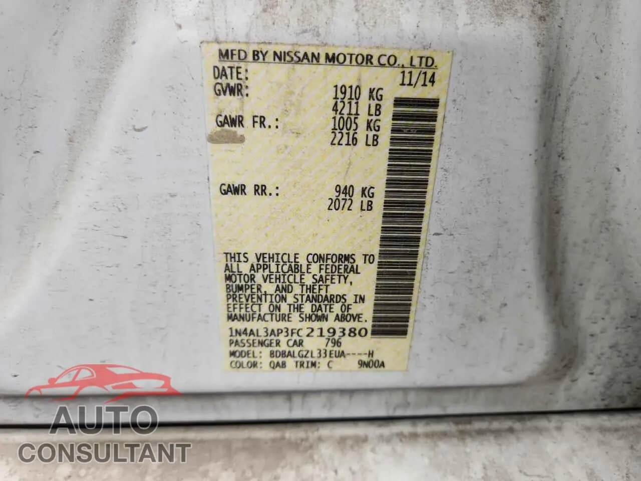 2015 NISSAN ALTIMA Damaged VIN 1N4AL3AP3FC219380 – photo 12 2015 NISSAN ALTIMA Damaged VIN 1N4AL3AP3FC219380 – photo 12