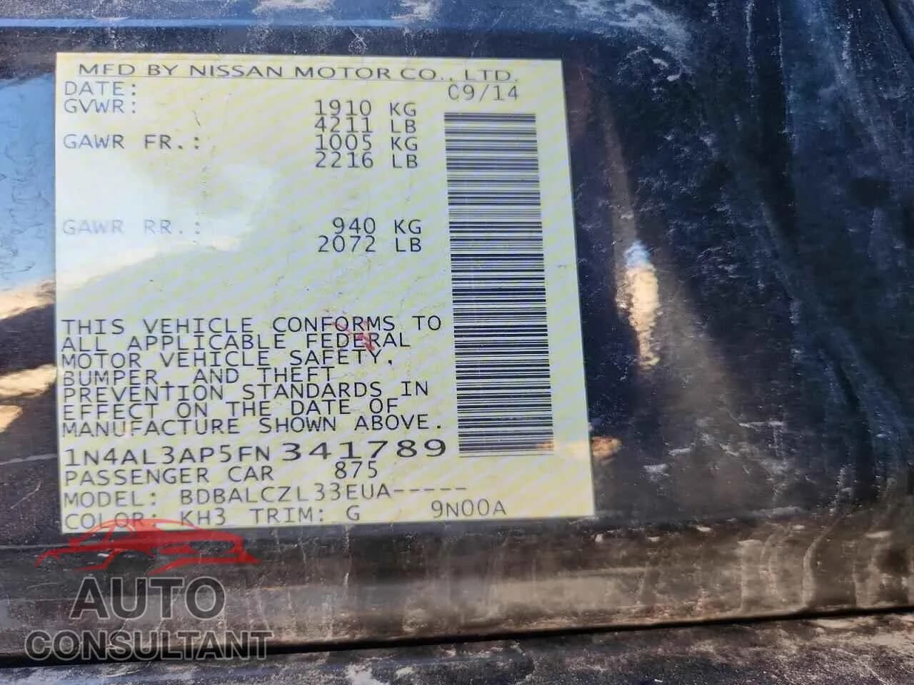 2015 NISSAN ALTIMA Damaged VIN 1N4AL3AP5FN341789 – photo 12 2015 NISSAN ALTIMA Damaged VIN 1N4AL3AP5FN341789 – photo 12