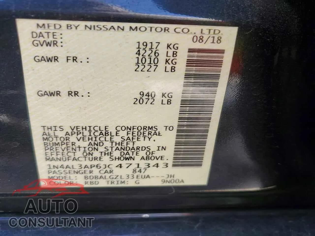 2018 NISSAN ALTIMA Damaged VIN 1N4AL3AP6JC471343 – photo 13 2018 NISSAN ALTIMA Damaged VIN 1N4AL3AP6JC471343 – photo 13