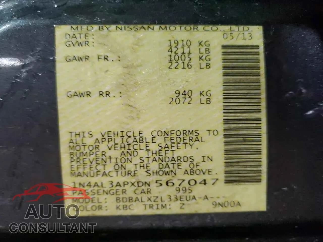 2013 NISSAN ALTIMA Damaged VIN 1N4AL3APXDN567047 – photo 12 2013 NISSAN ALTIMA Damaged VIN 1N4AL3APXDN567047 – photo 12