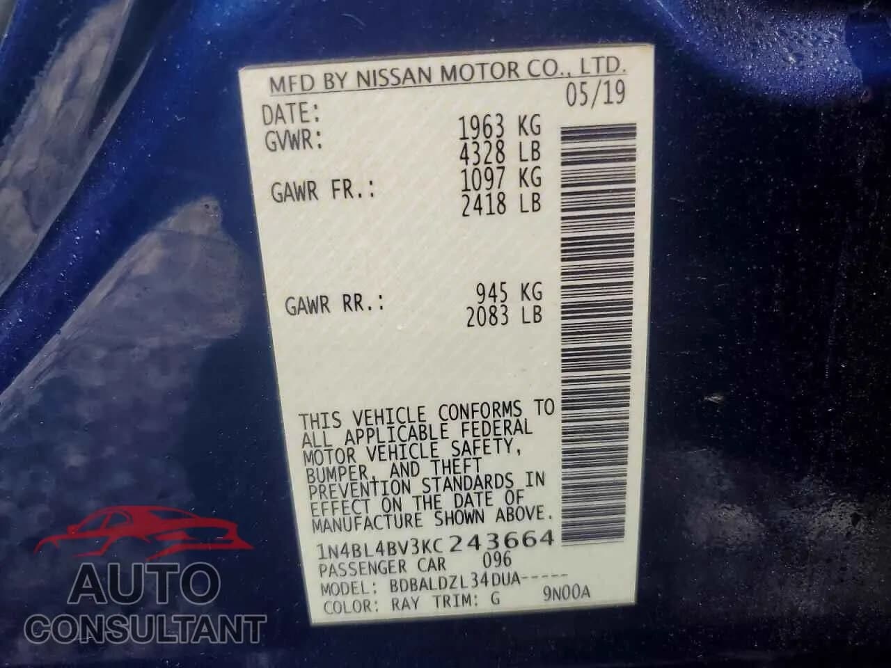 2019 NISSAN ALTIMA Used VIN 1N4BL4BV3KC243664 – photo 12 2019 NISSAN ALTIMA Used VIN 1N4BL4BV3KC243664 – photo 12
