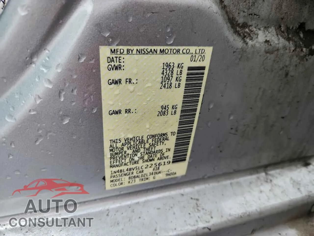 2020 NISSAN ALTIMA Damaged VIN 1N4BL4BV5LC225619 – photo 12 2020 NISSAN ALTIMA Damaged VIN 1N4BL4BV5LC225619 – photo 12