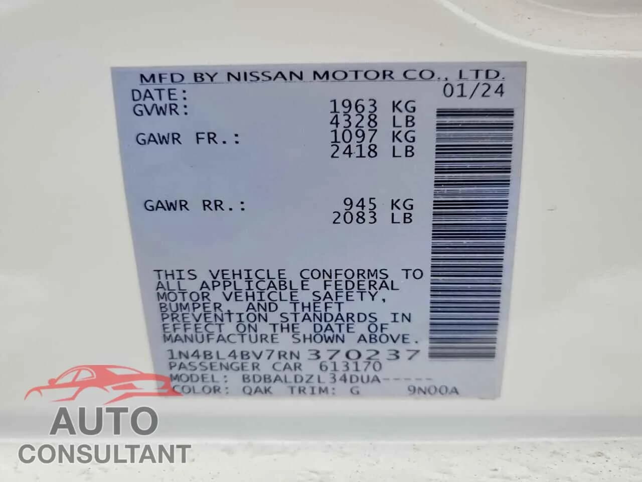 2024 NISSAN ALTIMA Damaged VIN 1N4BL4BV7RN370237 – photo 12 2024 NISSAN ALTIMA Damaged VIN 1N4BL4BV7RN370237 – photo 12