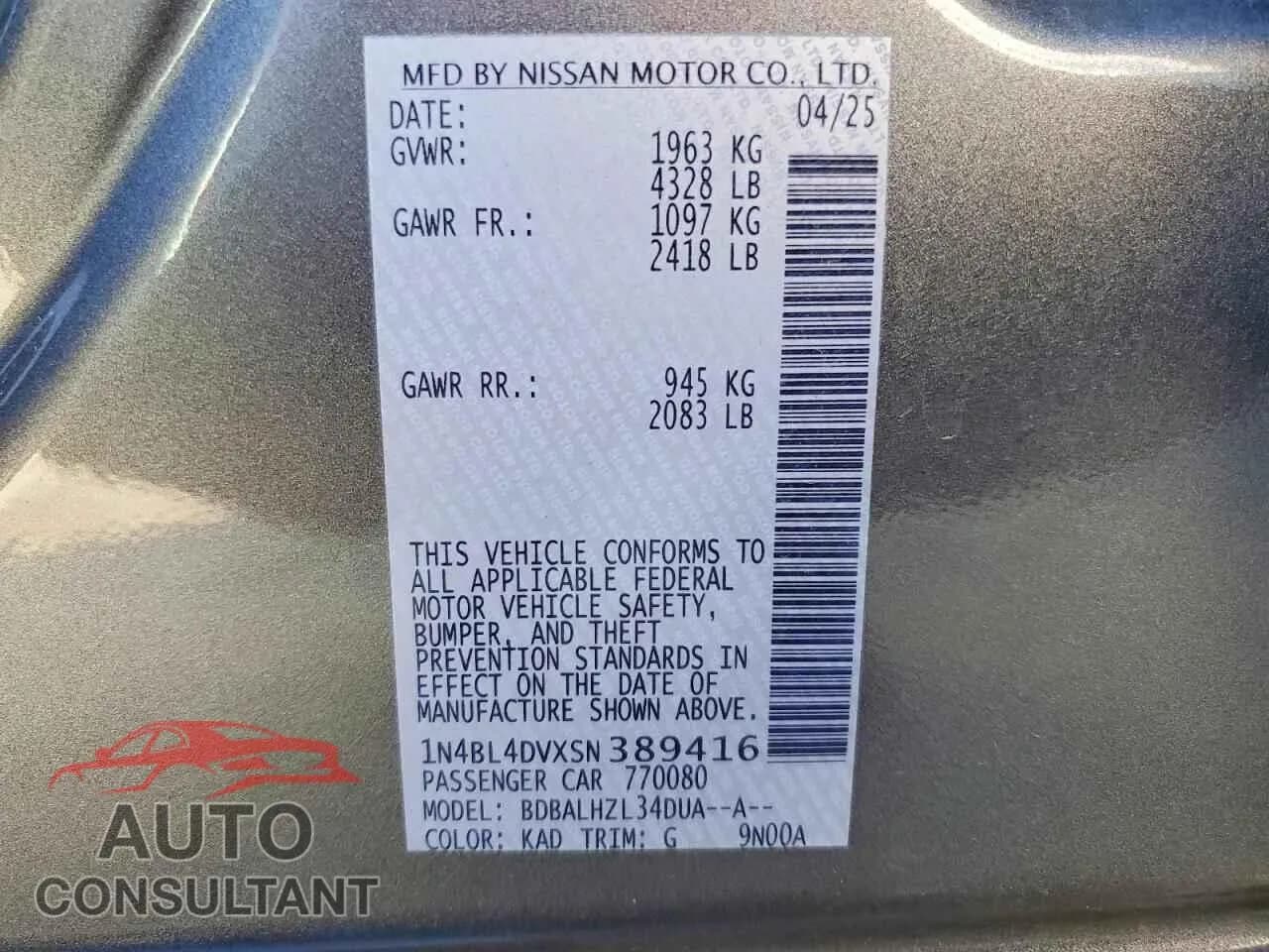 2025 NISSAN ALTIMA Damaged VIN 1N4BL4DVXSN389416 – photo 12 2025 NISSAN ALTIMA Damaged VIN 1N4BL4DVXSN389416 – photo 12