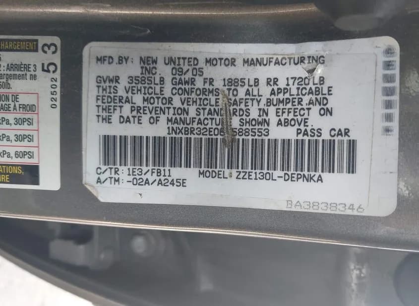 2006 TOYOTA Corolla Used VIN 1NXBR32E06Z588553 – interior seats 2006 TOYOTA Corolla Used VIN 1NXBR32E06Z588553 – interior seats