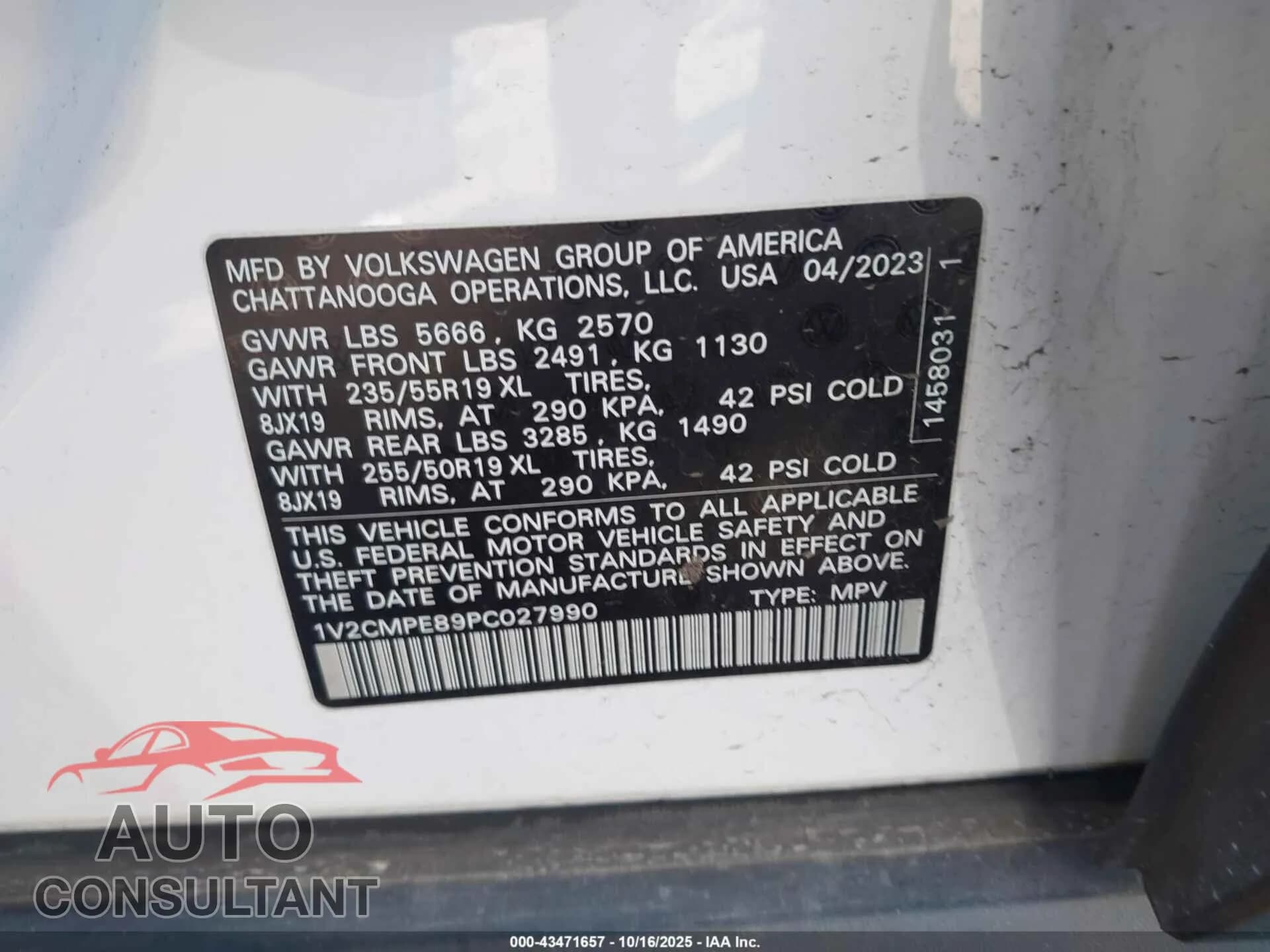 2023 VOLKSWAGEN ID.4 Damaged VIN 1V2CMPE89PC027990 – trunk area 2023 VOLKSWAGEN ID.4 Damaged VIN 1V2CMPE89PC027990 – trunk area