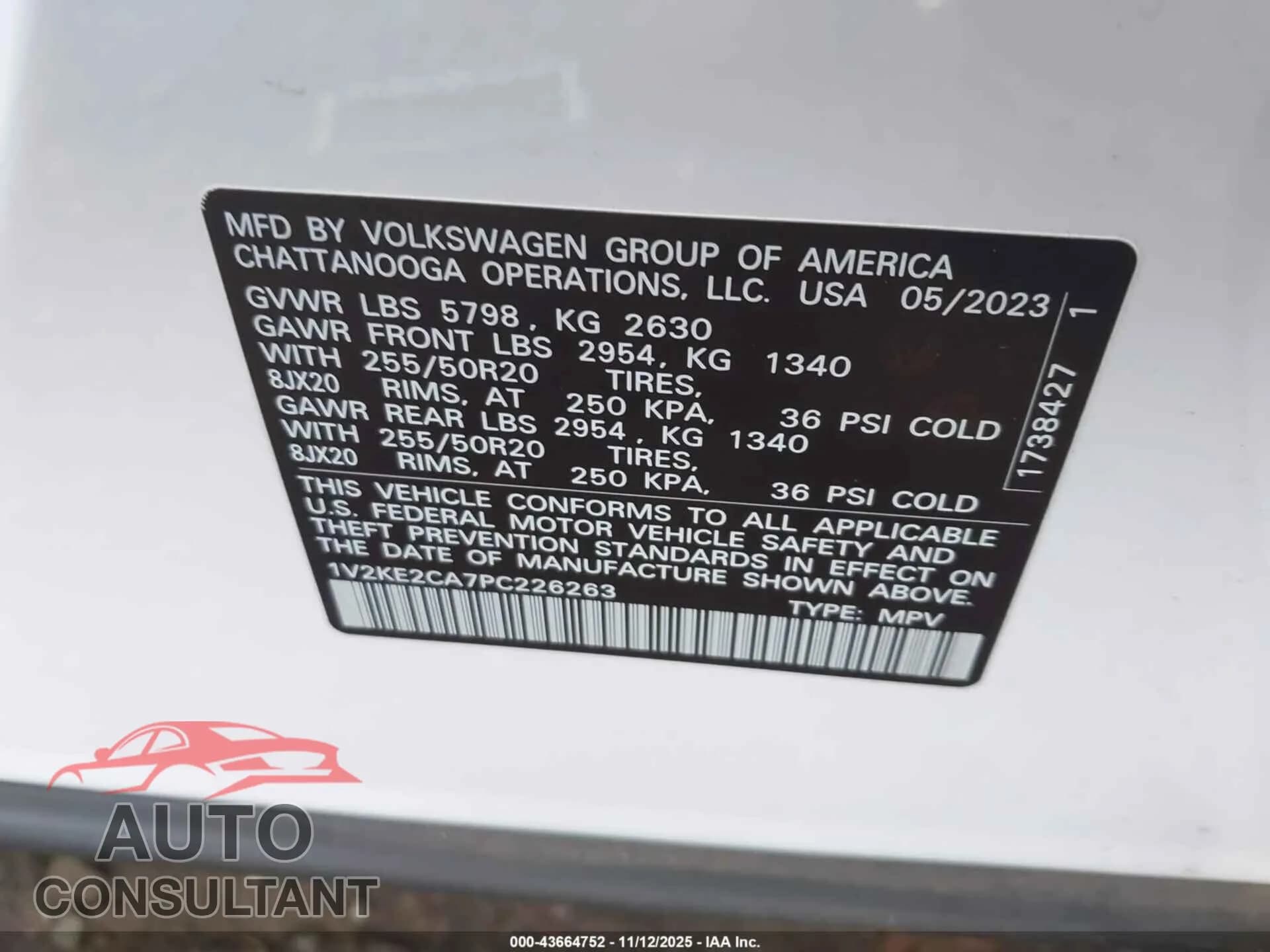 2023 VOLKSWAGEN ATLAS CROSS SPORT Damaged VIN 1V2KE2CA7PC226263 – trunk area 2023 VOLKSWAGEN ATLAS CROSS SPORT Damaged VIN 1V2KE2CA7PC226263 – trunk area