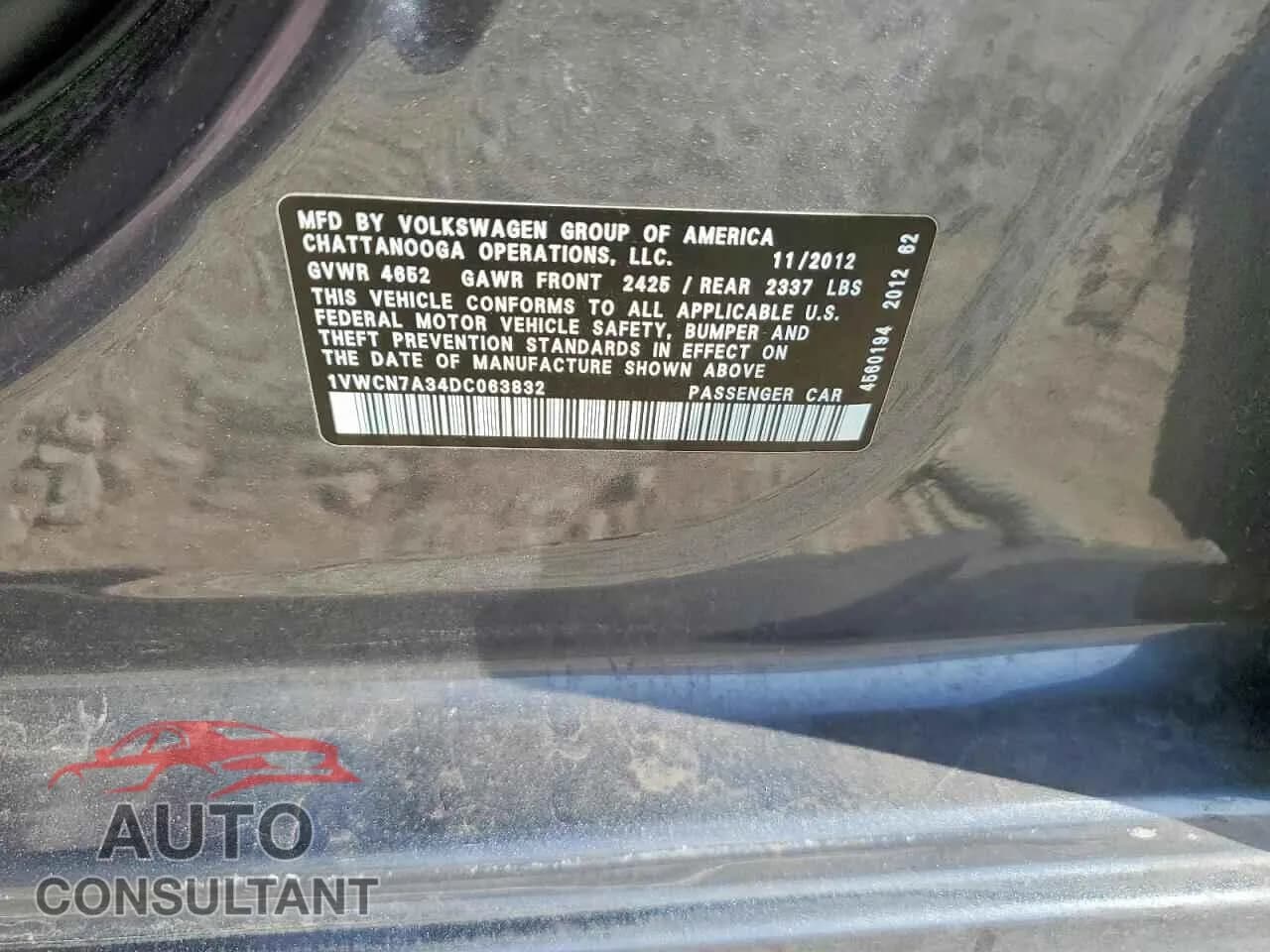 2013 VOLKSWAGEN PASSAT Damaged VIN 1VWCN7A34DC063832 – photo 12 2013 VOLKSWAGEN PASSAT Damaged VIN 1VWCN7A34DC063832 – photo 12