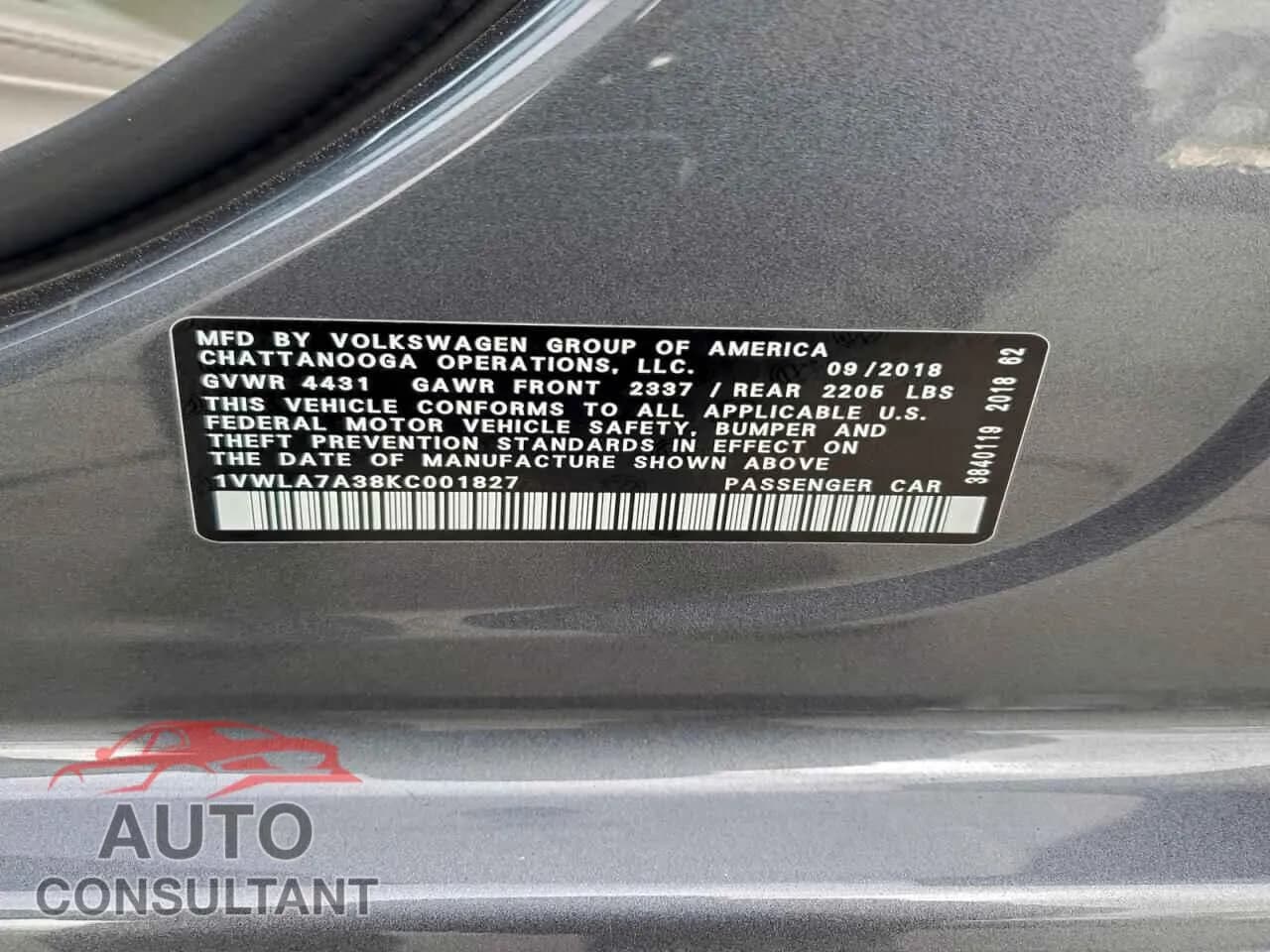 2019 VOLKSWAGEN PASSAT Damaged VIN 1VWLA7A38KC001827 – photo 13 2019 VOLKSWAGEN PASSAT Damaged VIN 1VWLA7A38KC001827 – photo 13