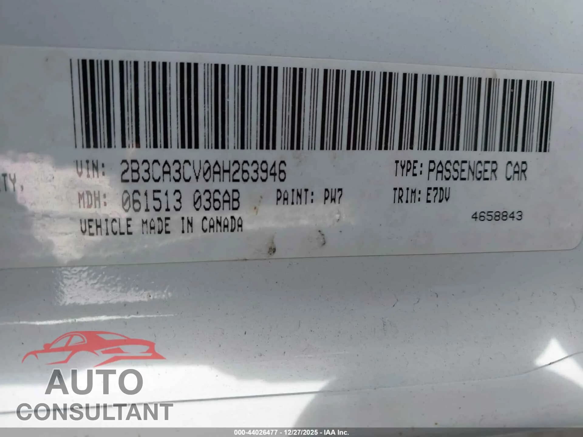 2010 DODGE CHARGER Damaged VIN 2B3CA3CV0AH263946 – trunk area 2010 DODGE CHARGER Damaged VIN 2B3CA3CV0AH263946 – trunk area