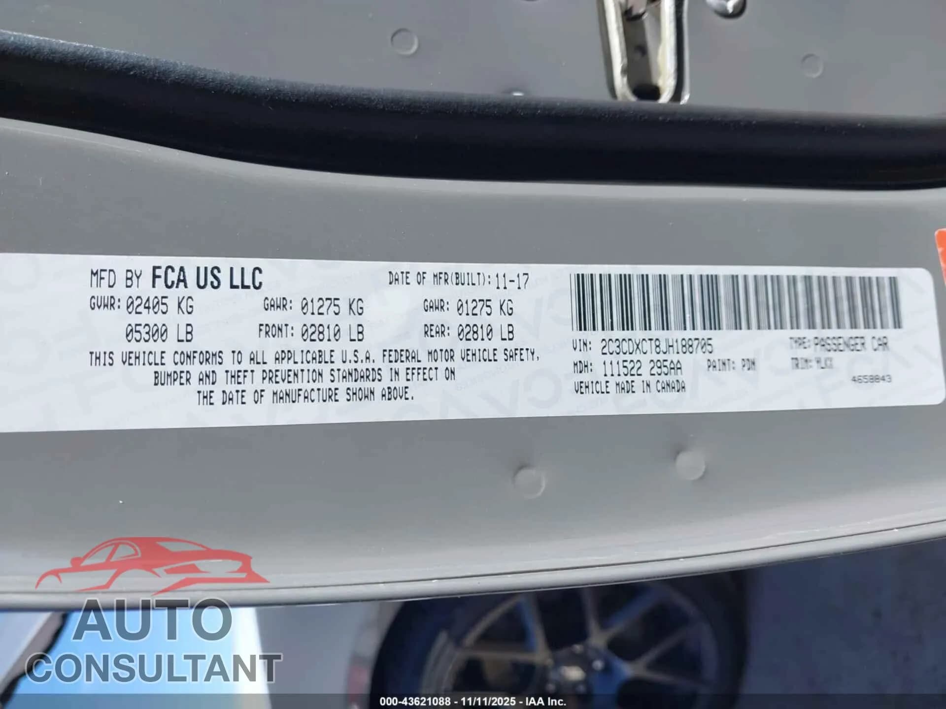 2018 DODGE CHARGER Damaged VIN 2C3CDXCT8JH188705 – trunk area 2018 DODGE CHARGER Damaged VIN 2C3CDXCT8JH188705 – trunk area