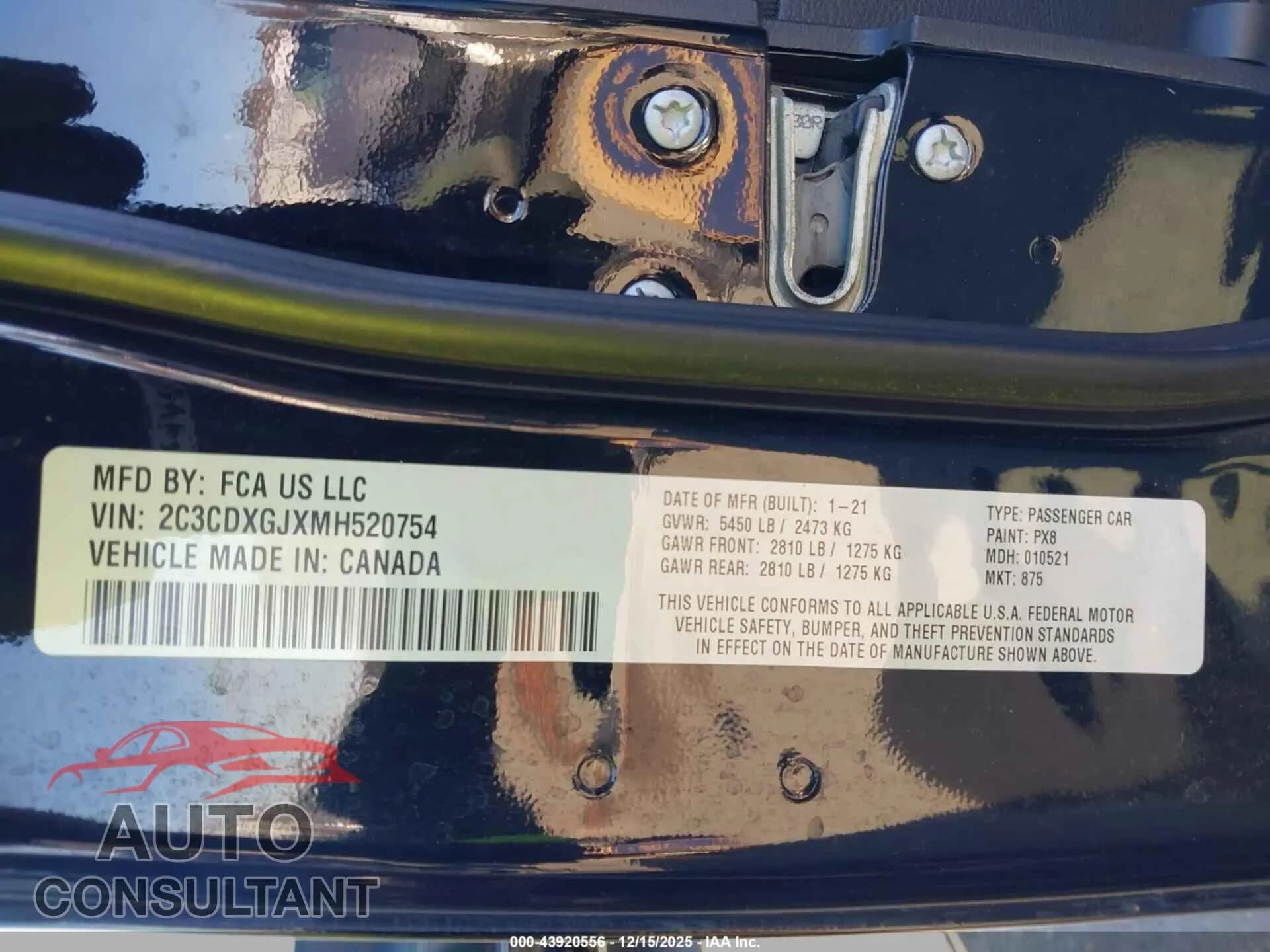 2021 DODGE CHARGER Damaged VIN 2C3CDXGJXMH520754 – trunk area 2021 DODGE CHARGER Damaged VIN 2C3CDXGJXMH520754 – trunk area