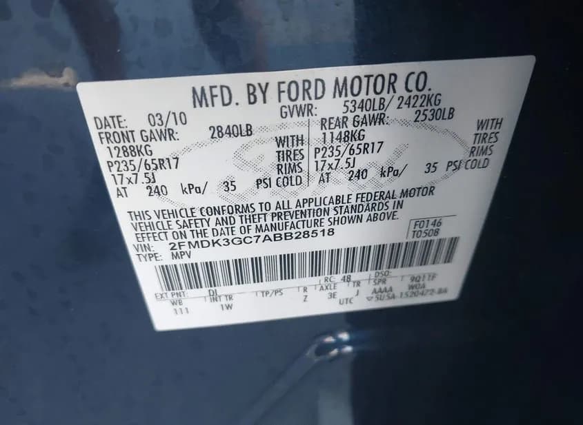 2010 FORD Edge Used VIN 2FMDK3GC7ABB28518 – rear exterior 2010 FORD Edge Used VIN 2FMDK3GC7ABB28518 – rear exterior