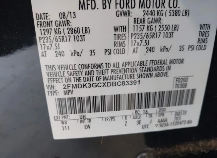 2013 FORD Edge Used VIN 2FMDK3GCXDBC83391 – rear exterior 2013 FORD Edge Used VIN 2FMDK3GCXDBC83391 – rear exterior