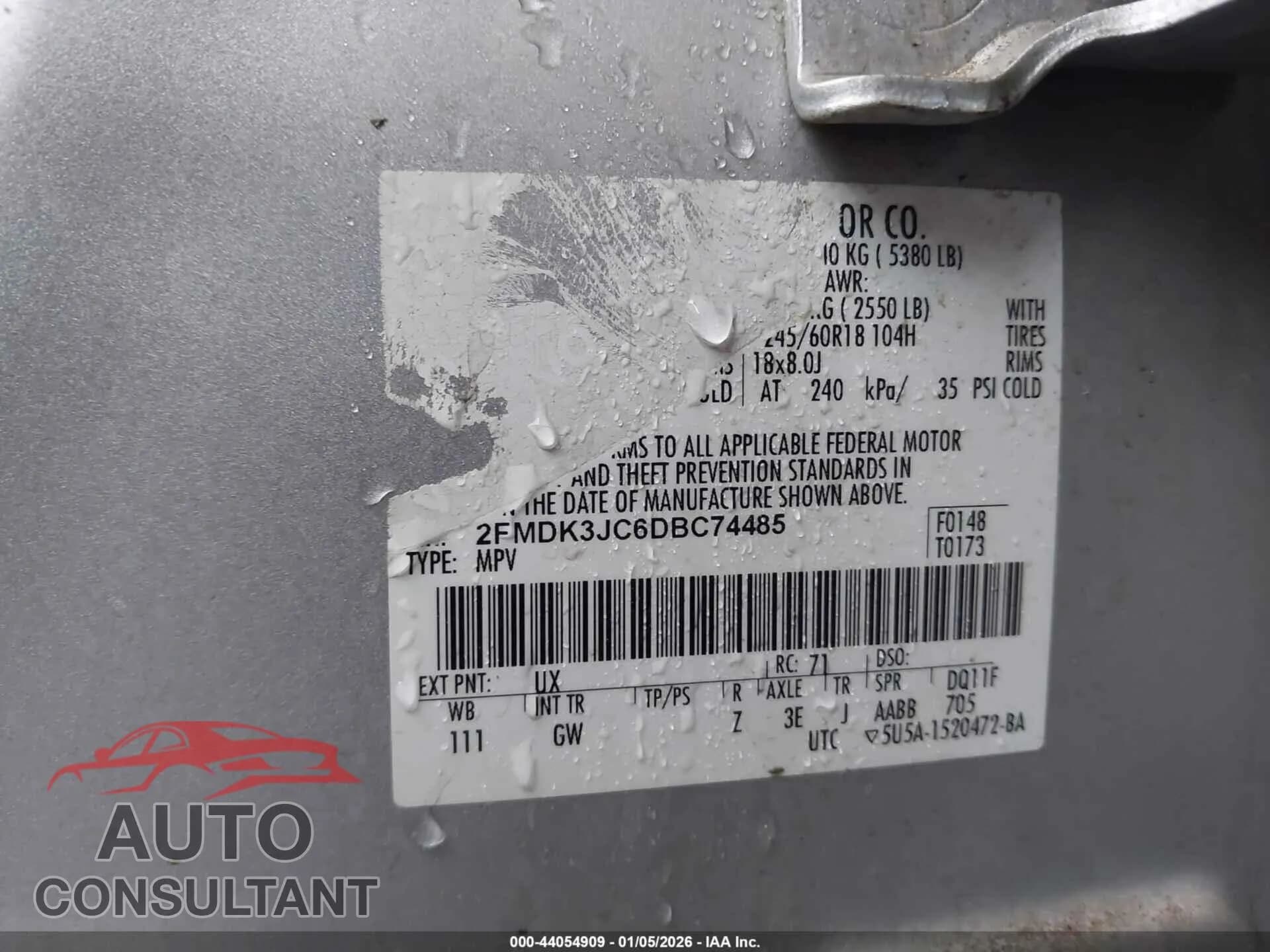 2013 FORD EDGE Damaged VIN 2FMDK3JC6DBC74485 – trunk area 2013 FORD EDGE Damaged VIN 2FMDK3JC6DBC74485 – trunk area