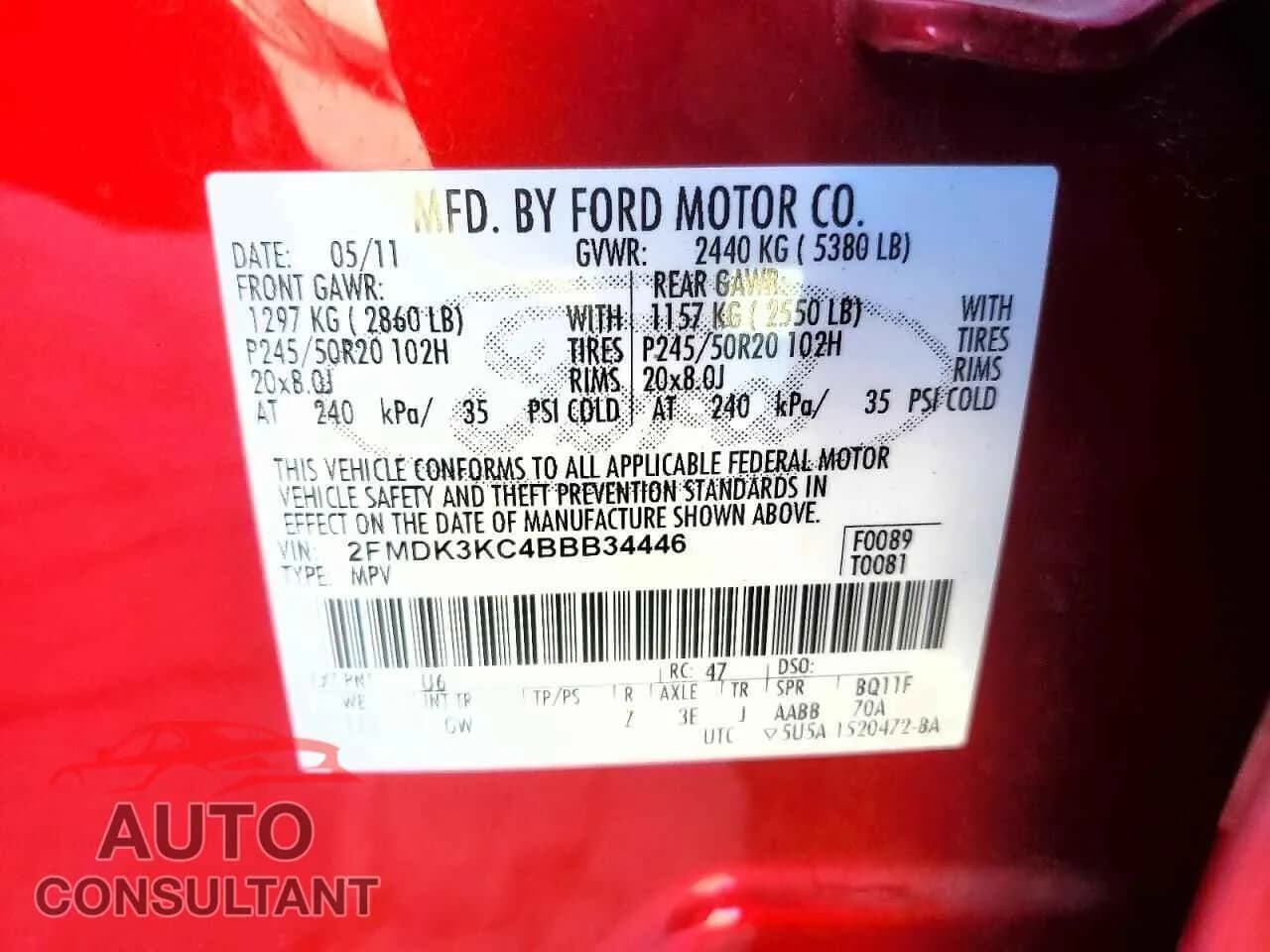 2011 FORD EDGE Damaged VIN 2FMDK3KC4BBB34446 – photo 14 2011 FORD EDGE Damaged VIN 2FMDK3KC4BBB34446 – photo 14
