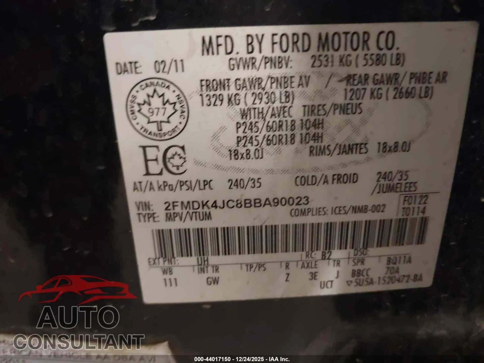 2011 FORD EDGE Damaged VIN 2FMDK4JC8BBA90023 – trunk area 2011 FORD EDGE Damaged VIN 2FMDK4JC8BBA90023 – trunk area