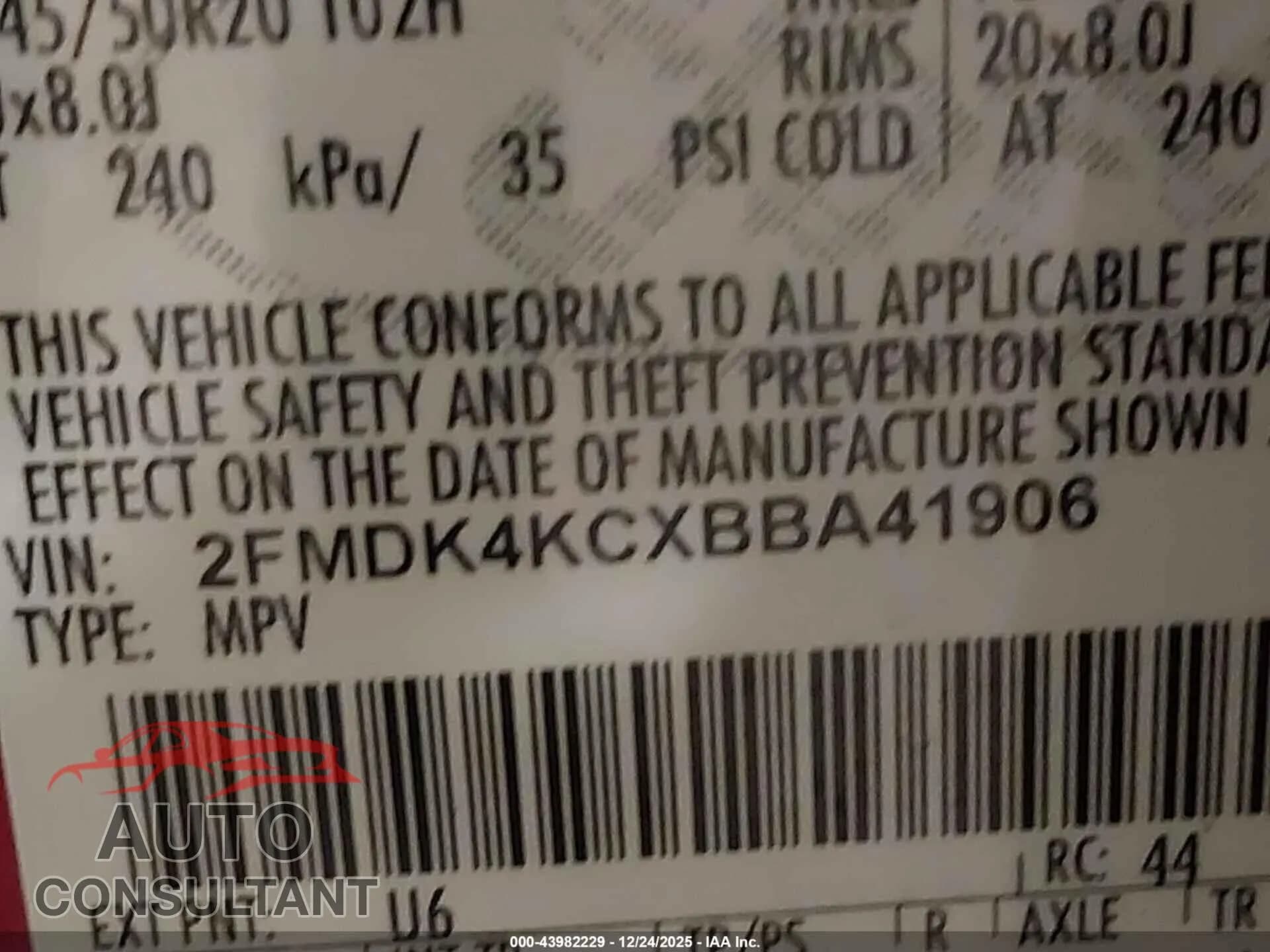 2011 FORD EDGE Damaged VIN 2FMDK4KCXBBA41906 – trunk area 2011 FORD EDGE Damaged VIN 2FMDK4KCXBBA41906 – trunk area