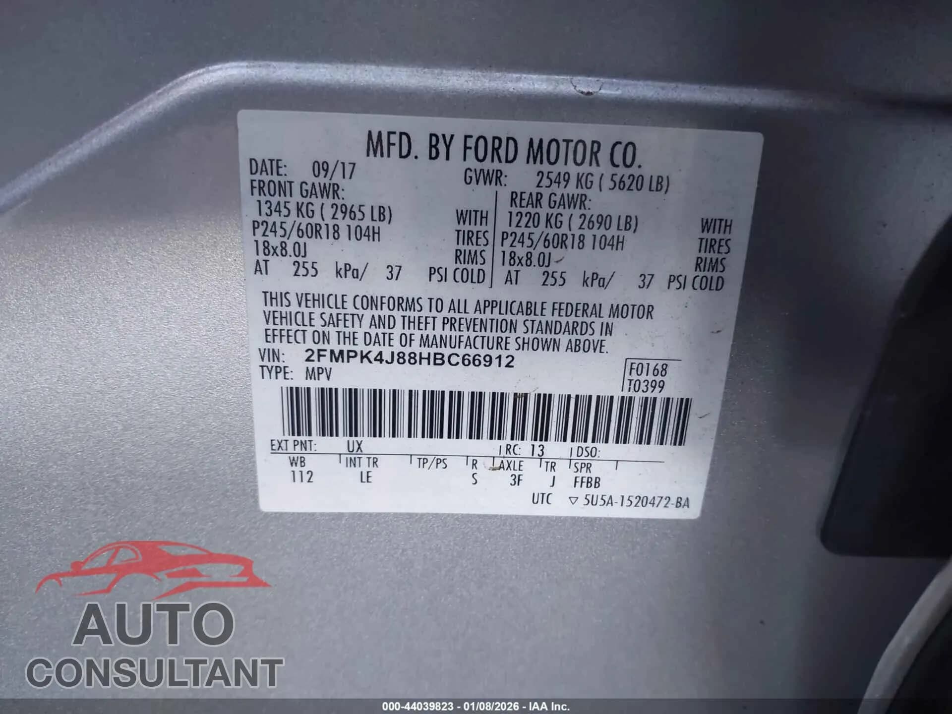 2017 FORD EDGE Damaged VIN 2FMPK4J88HBC66912 – trunk area 2017 FORD EDGE Damaged VIN 2FMPK4J88HBC66912 – trunk area