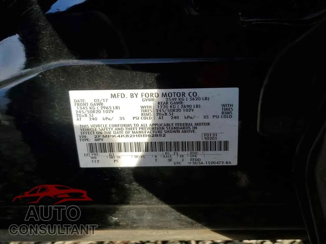 2017 FORD EDGE Damaged VIN 2FMPK4K82HBB62852 – photo 13 2017 FORD EDGE Damaged VIN 2FMPK4K82HBB62852 – photo 13