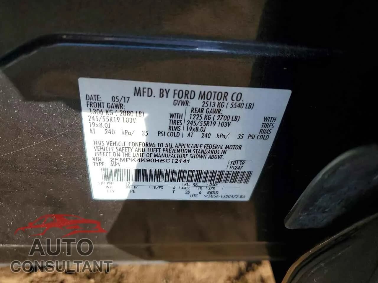 2017 FORD EDGE Damaged VIN 2FMPK4K90HBC12141 – photo 13 2017 FORD EDGE Damaged VIN 2FMPK4K90HBC12141 – photo 13