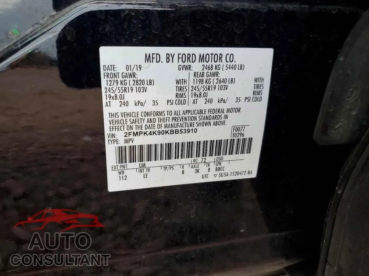 2019 FORD EDGE Damaged VIN 2FMPK4K90KBB53910 – photo 13 2019 FORD EDGE Damaged VIN 2FMPK4K90KBB53910 – photo 13
