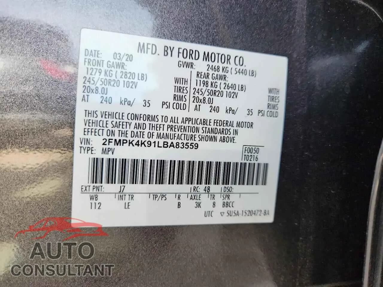 2020 FORD EDGE Damaged VIN 2FMPK4K91LBA83559 – photo 14 2020 FORD EDGE Damaged VIN 2FMPK4K91LBA83559 – photo 14