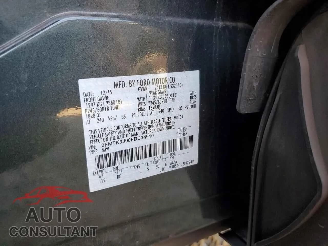 2015 FORD EDGE Damaged VIN 2FMTK3J90FBC34910 – photo 13 2015 FORD EDGE Damaged VIN 2FMTK3J90FBC34910 – photo 13