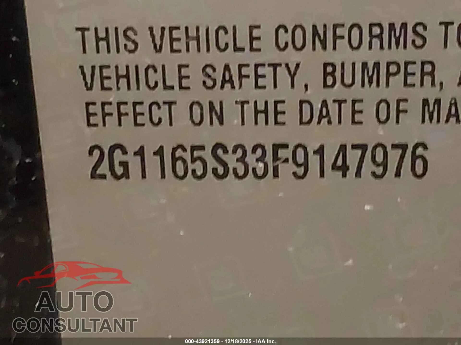 2015 CHEVROLET IMPALA Damaged VIN 2G1165S33F9147976 – trunk area 2015 CHEVROLET IMPALA Damaged VIN 2G1165S33F9147976 – trunk area