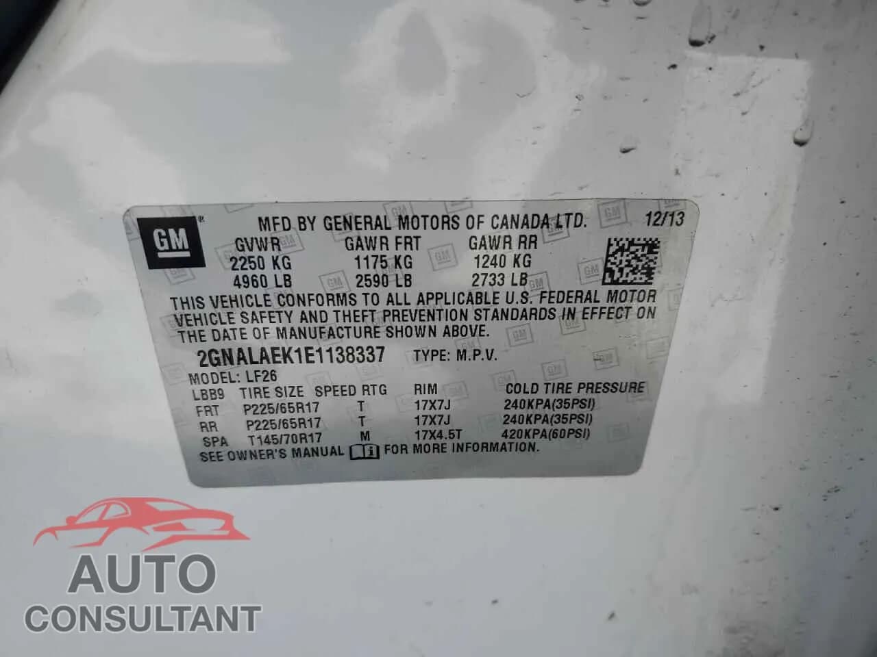 2014 CHEVROLET EQUINOX Damaged VIN 2GNALAEK1E1138337 – photo 13 2014 CHEVROLET EQUINOX Damaged VIN 2GNALAEK1E1138337 – photo 13