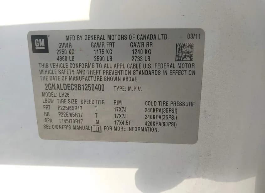 2011 CHEVROLET Equinox Used VIN 2GNALDEC8B1250400 – engine bay 2011 CHEVROLET Equinox Used VIN 2GNALDEC8B1250400 – engine bay