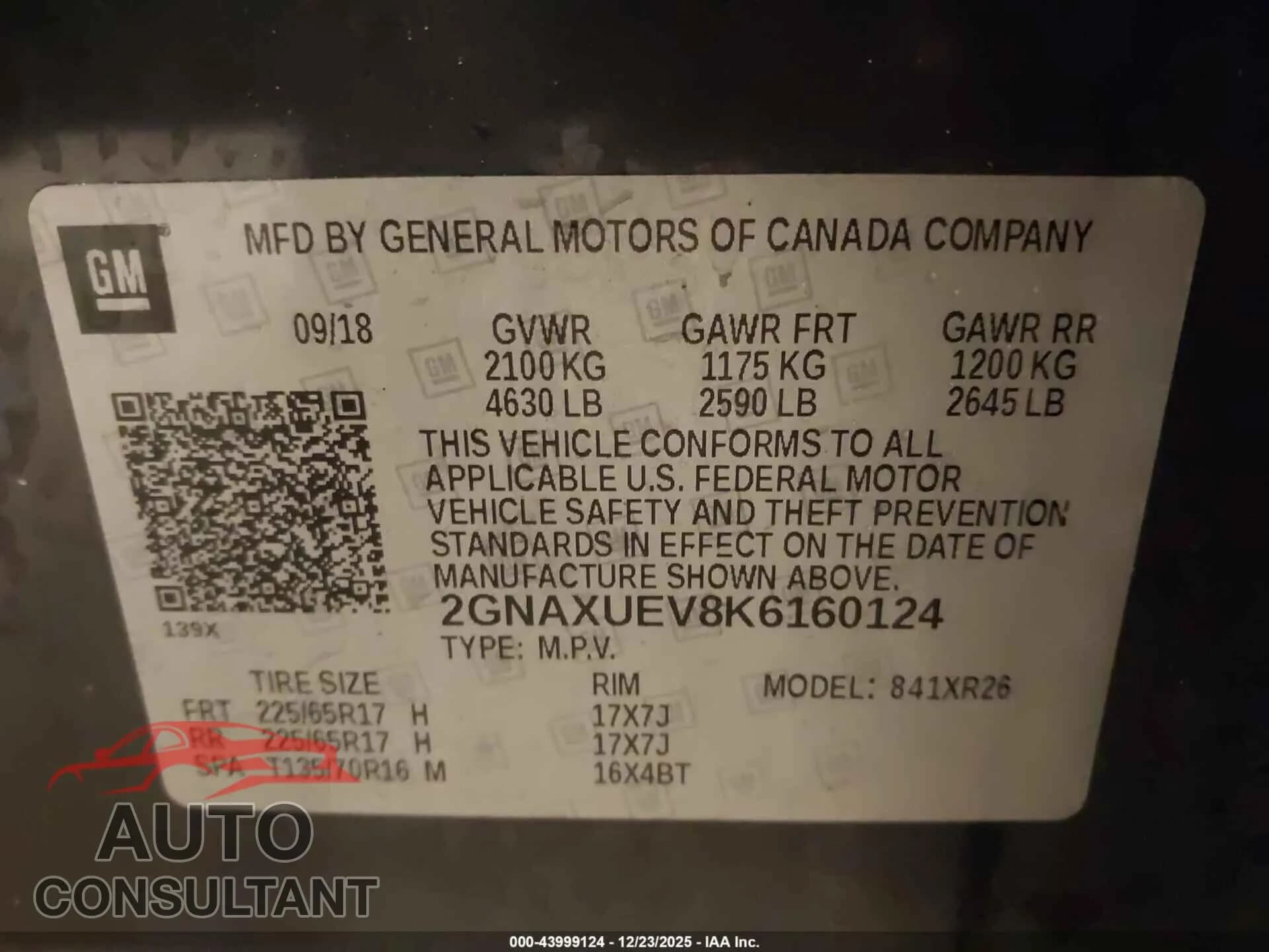 2019 CHEVROLET EQUINOX Damaged VIN 2GNAXUEV8K6160124 – trunk area 2019 CHEVROLET EQUINOX Damaged VIN 2GNAXUEV8K6160124 – trunk area