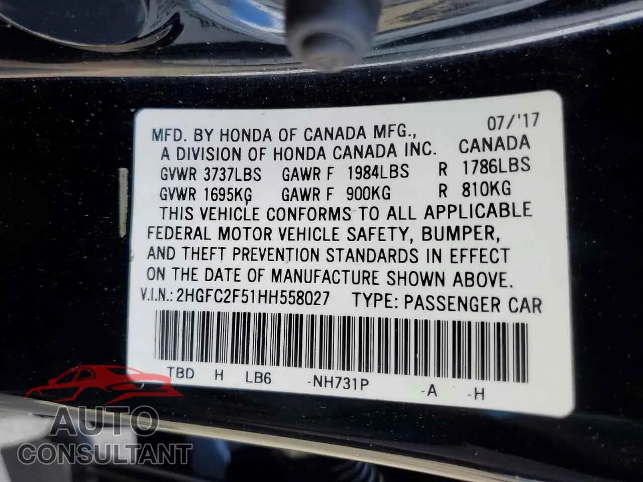 2017 HONDA CIVIC Damaged VIN 2HGFC2F51HH558027 – photo 12 2017 HONDA CIVIC Damaged VIN 2HGFC2F51HH558027 – photo 12