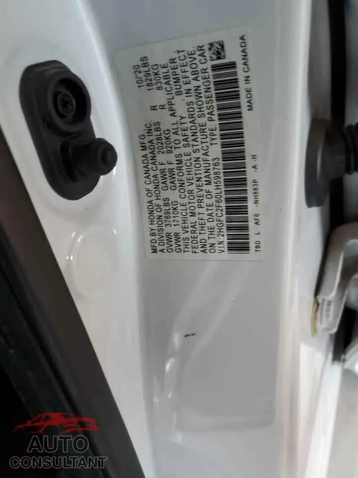 2020 HONDA CIVIC Damaged VIN 2HGFC2F60LH598763 – photo 12 2020 HONDA CIVIC Damaged VIN 2HGFC2F60LH598763 – photo 12